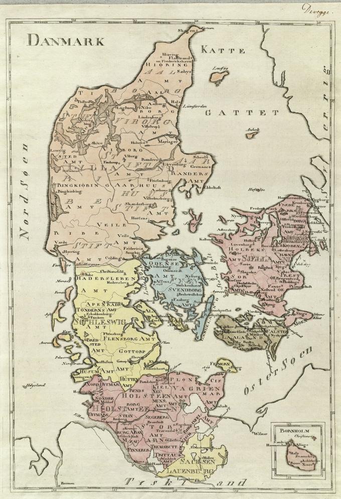 Kort over Danmark og hertugdømmerne, 1820. Kort over Danmark og hertugdømmerne, 1820.