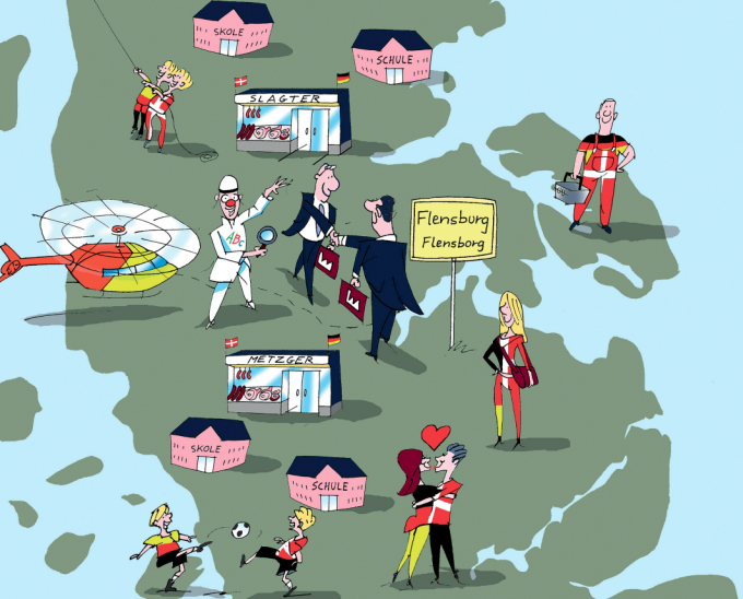 Illustration fra Grænseforeningen af mindretallene i grænselandet i dag. Illustration fra Grænseforeningen af mindretallene i grænselandet i dag.
